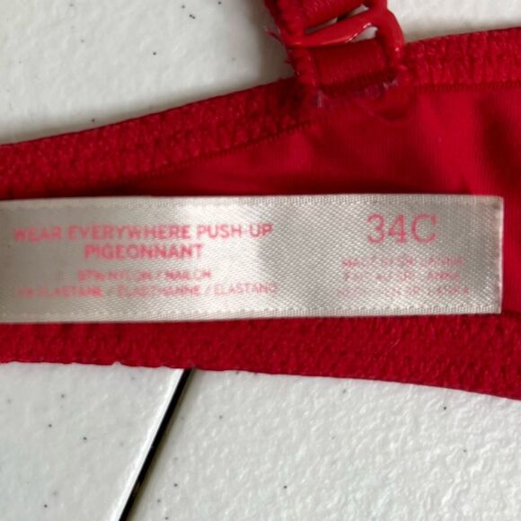 Pink Victorias Secret Red Wear Everywhere Push Up Bra Size 34C Convertible Strap - Picture 12 of 15